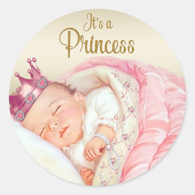 Rosa Vintage Princess-Kinderdusche Runder Aufkleber (Vorderseite)