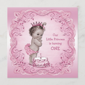 Rosa Vintage Prinzessin 1. Geburtstag Party Einladung