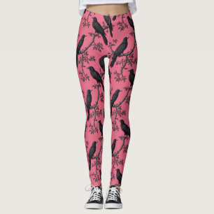 Rosa Vintage-Raben-Vögel-Muster Leggings
