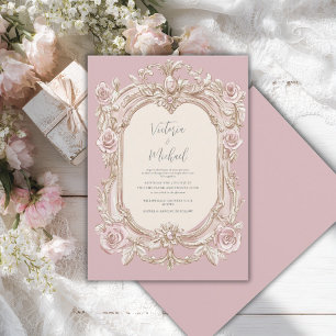 Rosa Vintage-Rahmen Elegante Hochzeit Einladung