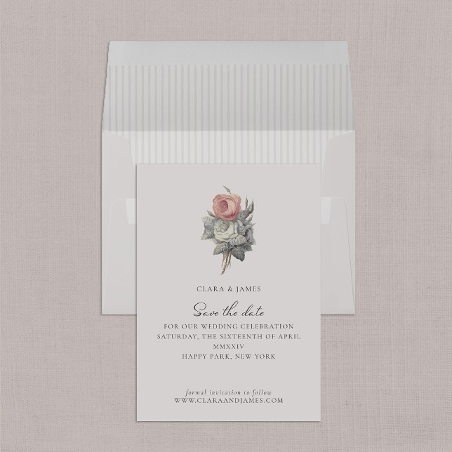 Rosa, Vintage, romantische Rose Save the Date Einladung (Von Creator hochgeladen)