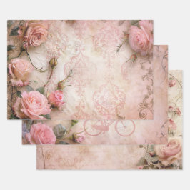 Rosa Vintage Rose Dekoupage Pattern Geschenkpapier Set
