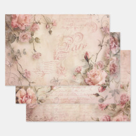 Rosa Vintage Rose Dekoupage Pattern Geschenkpapier Set