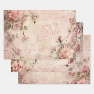 Rosa Vintage Rose Dekoupage Pattern Geschenkpapier Set