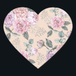 rosa Vintage Rose Herz-Aufkleber<br><div class="desc">Nahtlose Muster-Rose Blume Vintag</div>