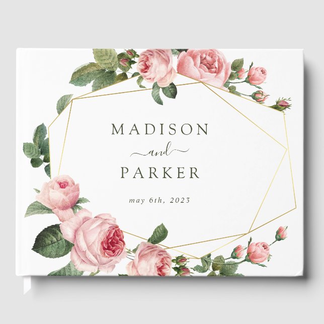 Rosa Vintage Rose Hochzeit Gästebuch (Vorderseite)