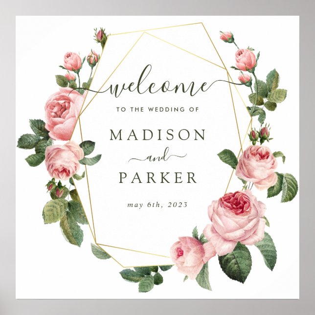 Rosa Vintage Rose Hochzeit Poster (Vorne)