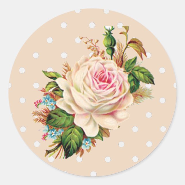 Rosa Vintage Rose Polka Punkte Aufkleber (Vorderseite)