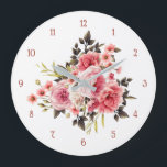 Rosa Vintage Rose Profusion Große Wanduhr<br><div class="desc">Glorious profusion of pink and white roses and posies with hunter green foliage. Font and color used on numbers is editable.</div>