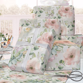 Rosa Vintage Rose Sukkulturen & Eukalyptus Geschenkpapier