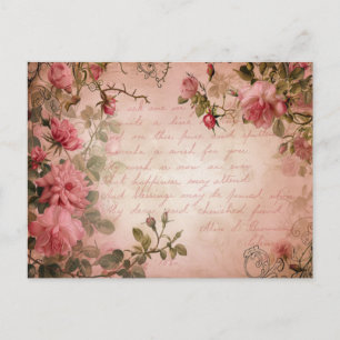Rosa Vintage-Rosen-Dekupiermuster Postkarte