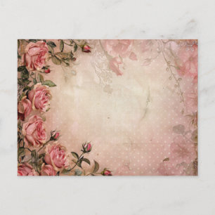 Rosa Vintage-Rosen-Dekupiermuster Postkarte