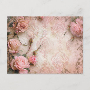 Rosa Vintage-Rosen-Dekupiermuster  Postkarte