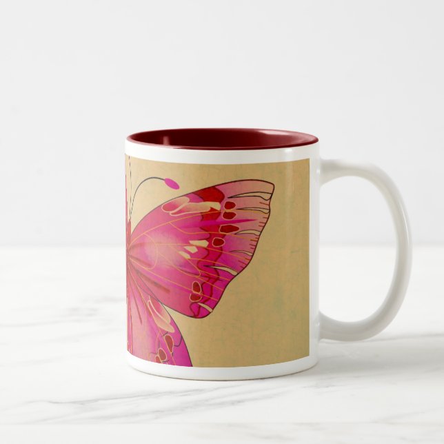Rosa Vintage Schmetterlingskunst Zweifarbige Tasse (Rechts)