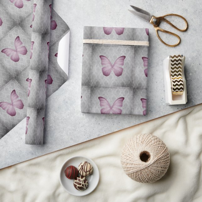 Rosa Vintage Schmetterlingsmaske Geschenkpapier (Basteln)