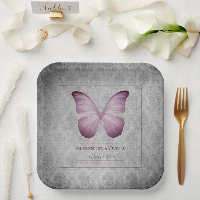 Rosa Vintage Schmetterlingsmaske Pappteller (Hochzeit)