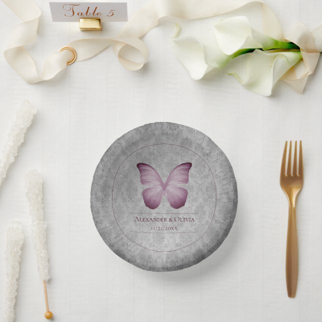 Rosa Vintage Schmetterlingsmaske Pappteller (Hochzeit)