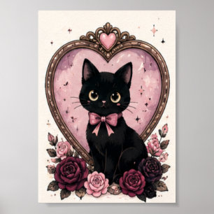 Rosa Vintage-Spiegel schwarze Katze Halloween Poster