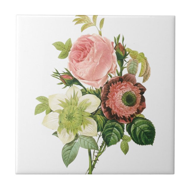 Rosa Vintage-Sträußchen Fliese (Vorderseite)