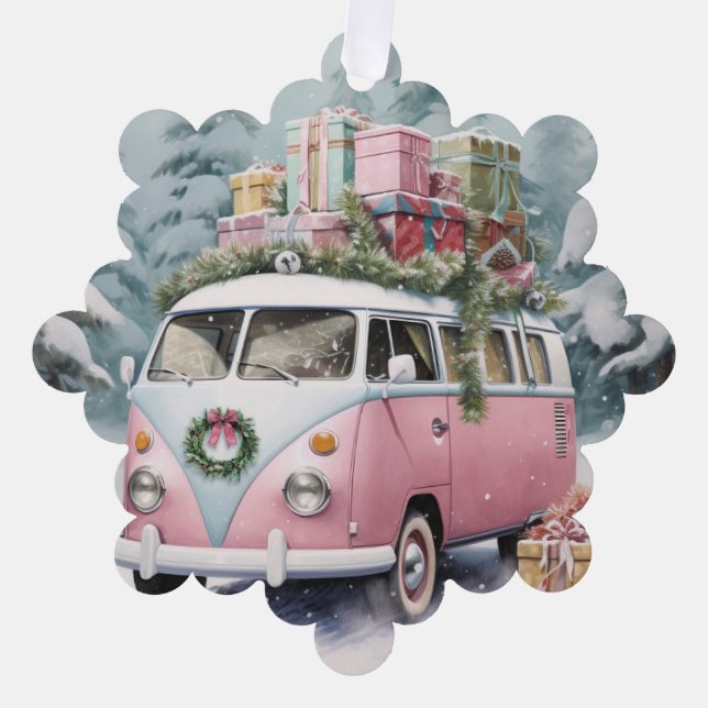 Rosa Vintage Vanagon Ornament Karte (Vorderseite)