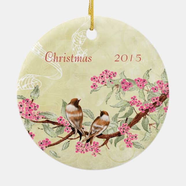 Rosa Vintage Vogel Weihnachtspaare Foto Ornament (Hinten)