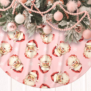 Rosa Vintage-Weihnachtsmann-Gesicht Aquarell Polyester Weihnachtsbaumdecke