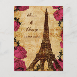 Rosa Vintager Eiffel-Turm Paris Save the Date Ankündigungspostkarte