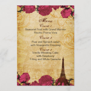Rosa Vintager Eiffelturm Pariser Hochzeitskarte Menükarte