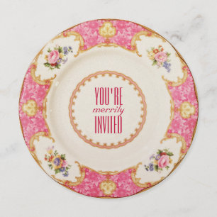 Rosa Vintager Urlaub Englisch Tee Party Einladung