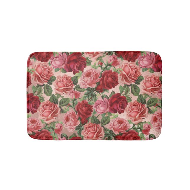 Rosa Vintages Blumenmuster auf Rosa Rose Gold Badematte (Vorderseite)