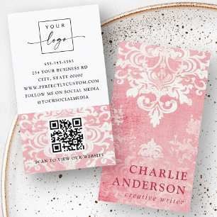 Rosa Vintages Damasellogo QR-Code Visitenkarte
