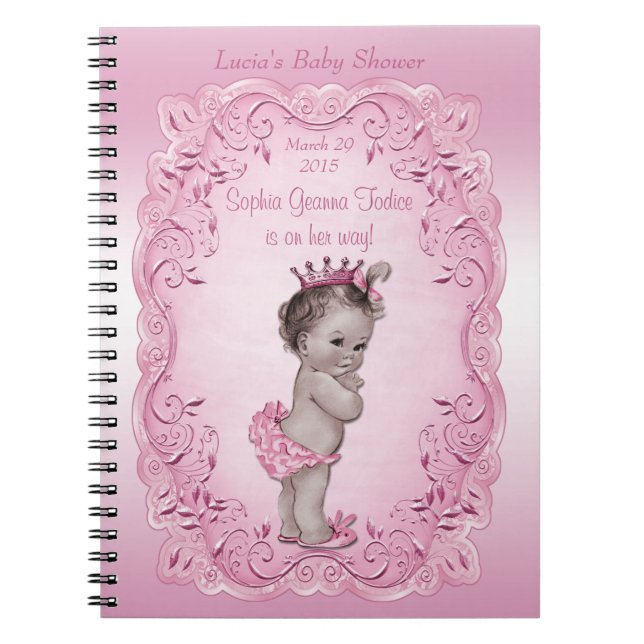 Rosa Vintages Duschen-Gast-Buch Prinzessin-Baby Notizblock (Vorderseite)
