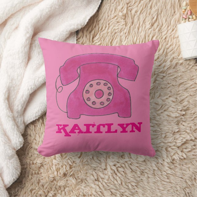 Rosa Vintages Rotary-Telefon Retro-Dekor Kissen (Decke)