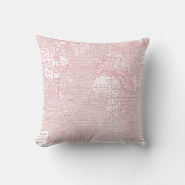 Rosa Vintages Weltkarten-Kissen Kissen (Vorderseite)