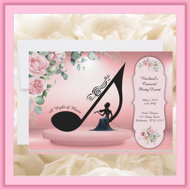 Rosa Viola/Geige Konzertveranstaltung Einladung (Elegant Pink Musical Party Event Concert Invitation)