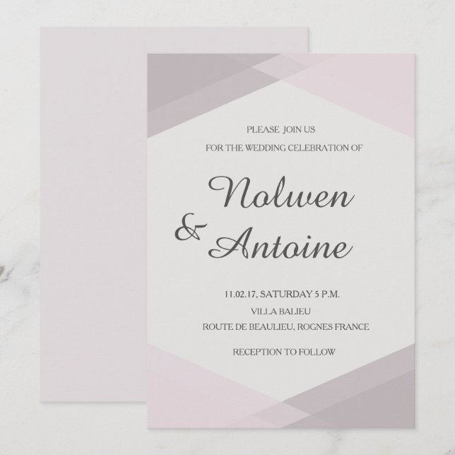 Rosa-violett geometrisch elegante Hochzeit Einladung (Vorne/Hinten)