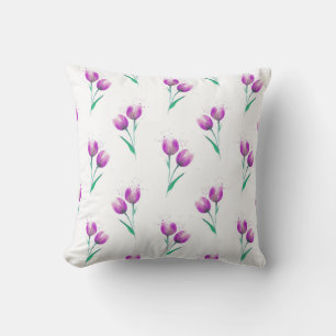 Rosa Violett Tulips Wasserfarbenes Muster Kissen