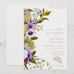 Rosa violette Blumen Bloom Wedding Einladung