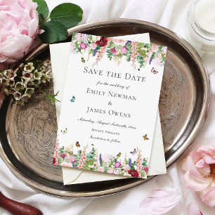 Rosa violette Blumen mit Schmetterlingen Save the  Save The Date