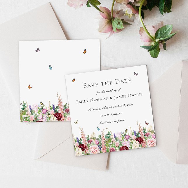 Rosa violette Blumen und Schmetterlinge Save the D Save The Date (Von Creator hochgeladen)