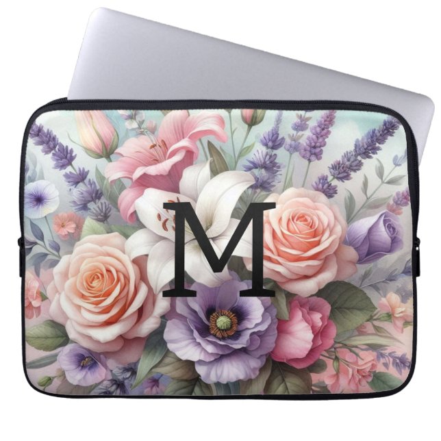 Rosa violette Blütenblumen Laptopschutzhülle (Vorderseite)
