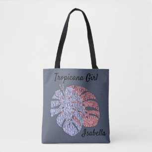 Rosa violette Glitzer glänzen Monstera tropische B Tasche
