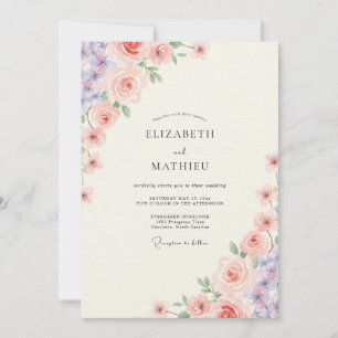 Rosa-violette Pfingstrosen-Hochzeit Einladung