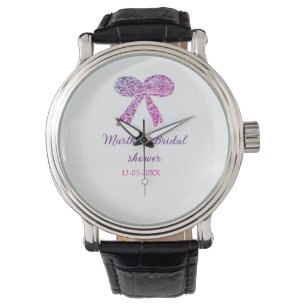 Rosa violette Schleife Funkeln Glitter Brautparty  Armbanduhr