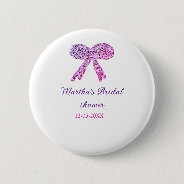 Rosa violette Schleife Funkeln Glitter Brautparty  Button (Vorderseite)