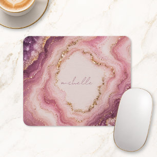 Rosa Violetter Geode-Marmor Gold Personalisierter Mousepad