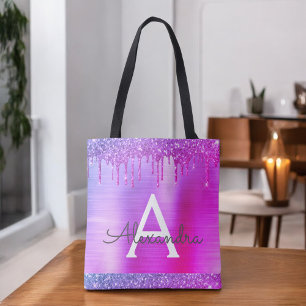 Rosa violetter Glitter Glanz eleganter Monogramm-T Tasche