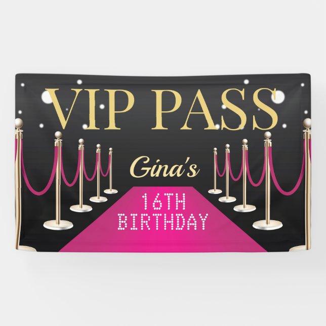 Rosa VIP-Pass Hollywood Red Carpet Geburtstag Banner (Horizontal)