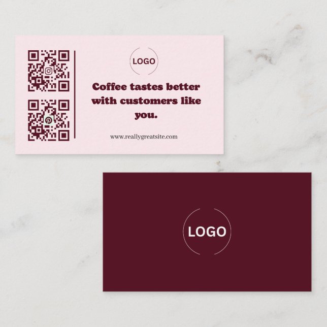 Rosa Visitenkarte für Coffeeshops mit QR-Code (Vorne/Hinten)