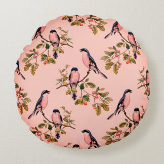 Rosa Vögel auf Ästen Reversible Land Rundes Kissen